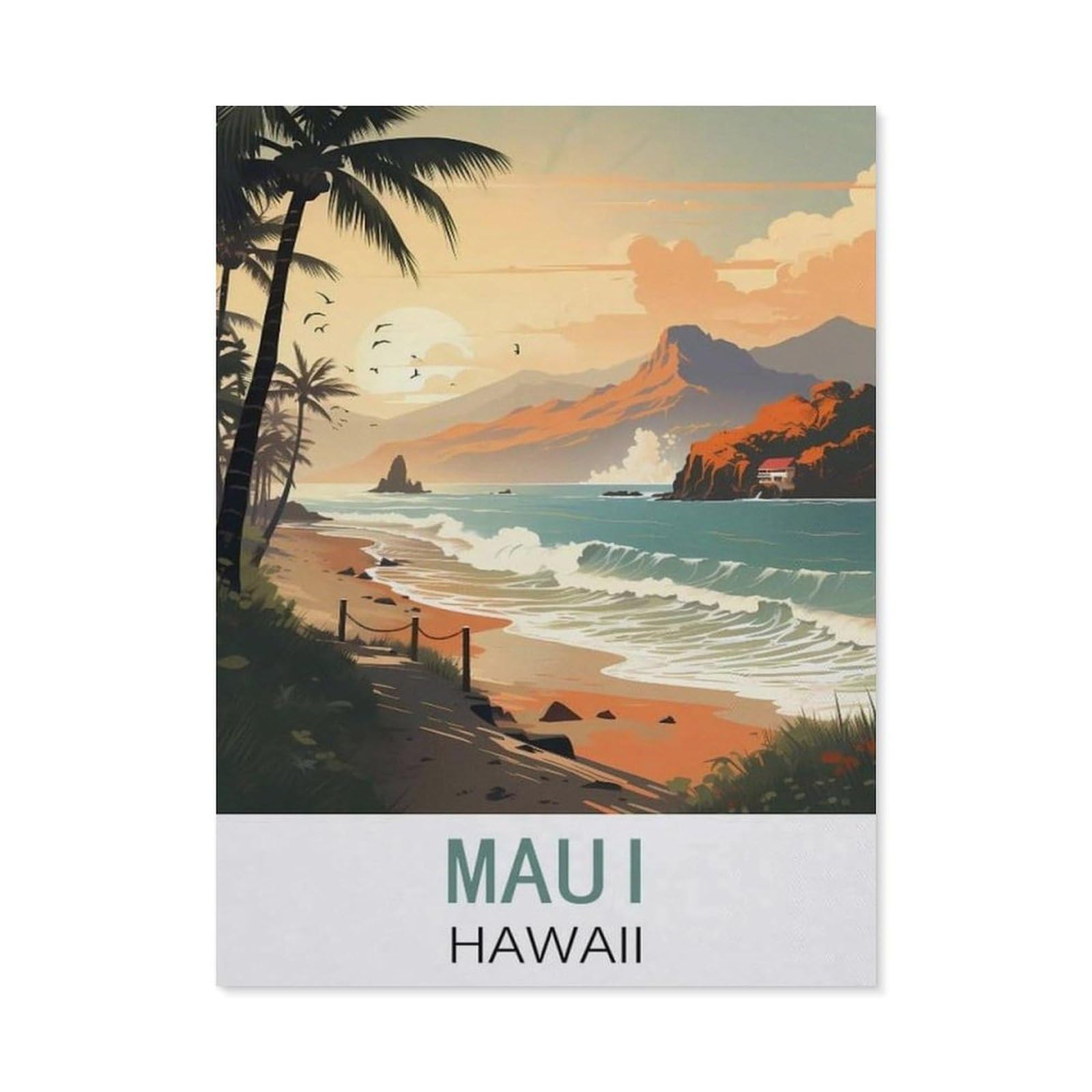 BEAYODKP Maui Hawaii Vintage Travel Posters，5D DIY Diamond Painting Full Round Drill Diamond Embroidery Cross Stitch Rhinestone Mosaic Paintings Art（40 x 50 cm/15.74 x 19.68 inches）-CP56