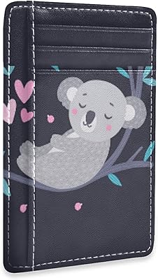 Grey Bears With Leaves Pink Flowers Seamless On Dark Slim Minimalist Wallet, Front Pocket RFID Blocking Leather Credit Card Holder, Case Protector Covers for Men Women