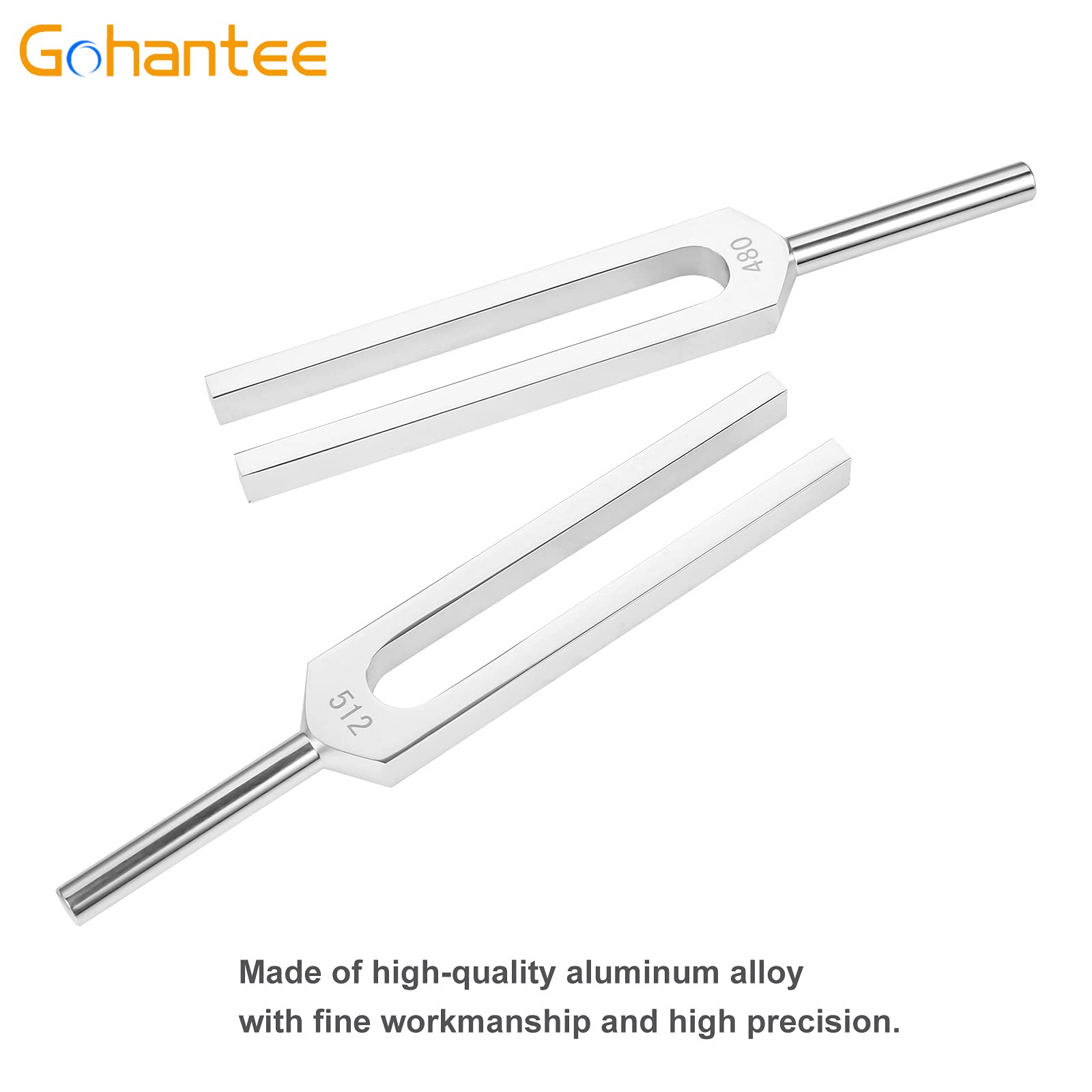 Gohantee Juego de 8 tenedores de afinación de chakra plateada+2 martillos de sonido (256Hz, 288Hz, 320Hz, 341.3Hz, 383Hz, 426.6Hz, 480Hz, 512Hz)