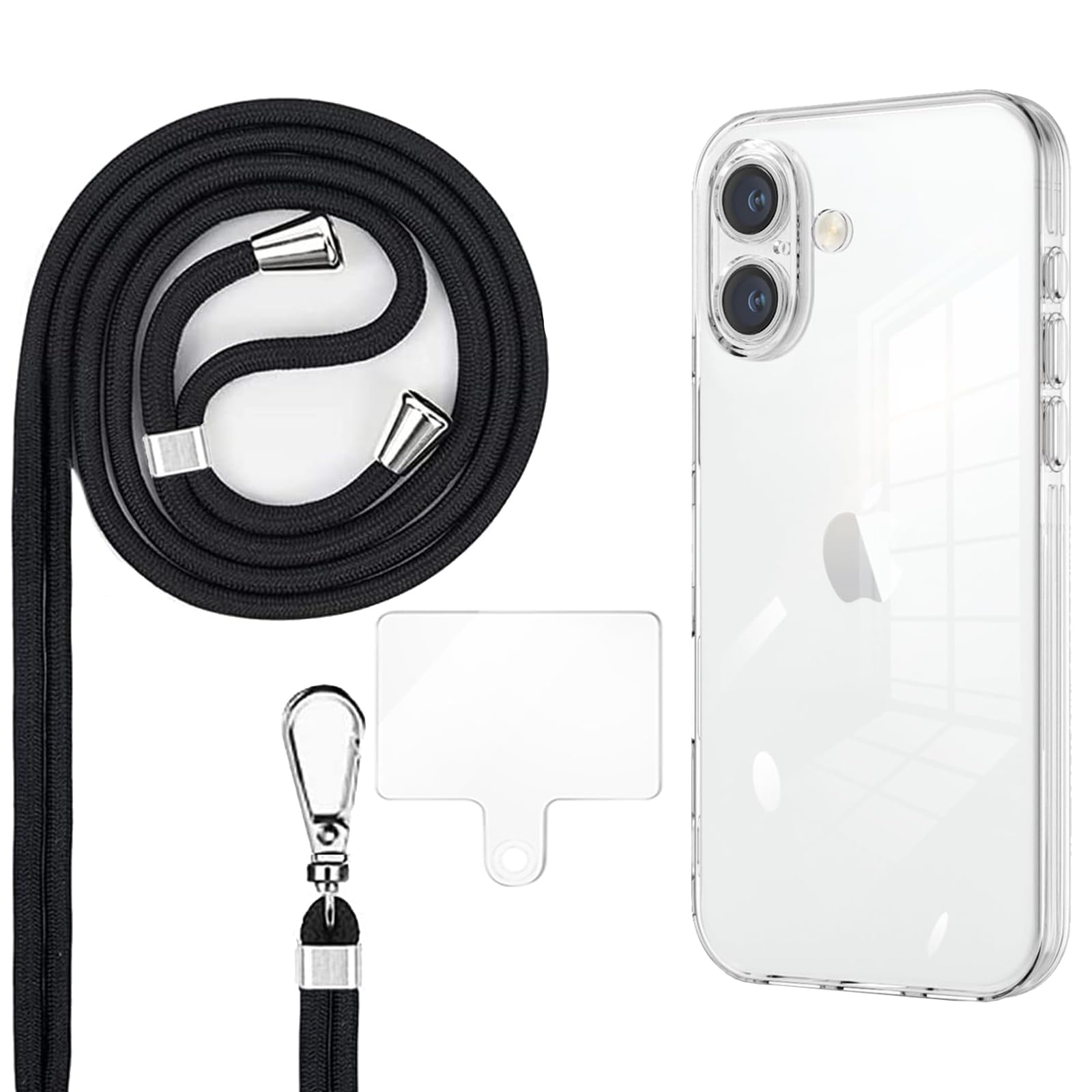 【美品】iPhone16Plus ケース + 【未使用】ストラップのセット 美品】iPhone16Plus ケース + 【未使用】ストラップのセット クリア