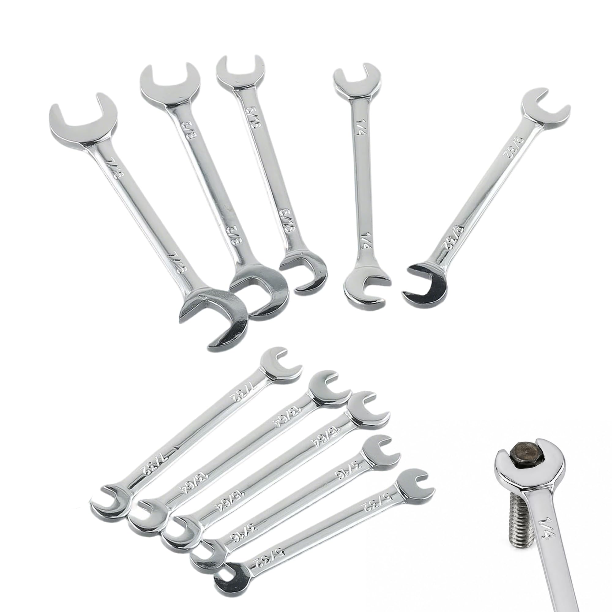 Mechioo Mini Spanner Set 10Pcs 4-11mm Metric Stubby Dual-Use Thin Wrenches