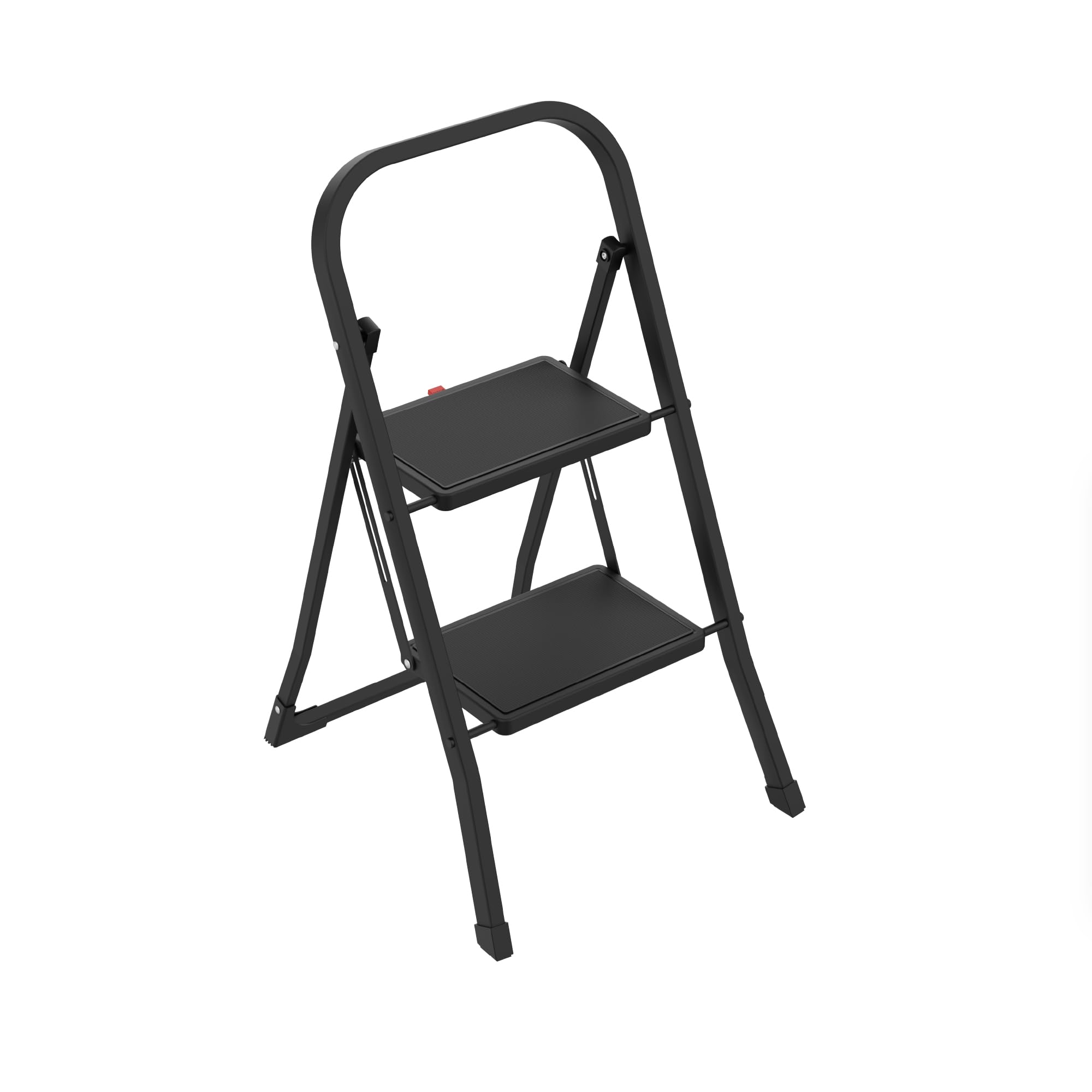 Amig Escalera Plegable 2 Peldaños Acero Negra 82x52x42 cm | Pestaña para plegado fácil. Resistente y con peldaños antideslizantes. Facilita el acceso a zonas elevadas.