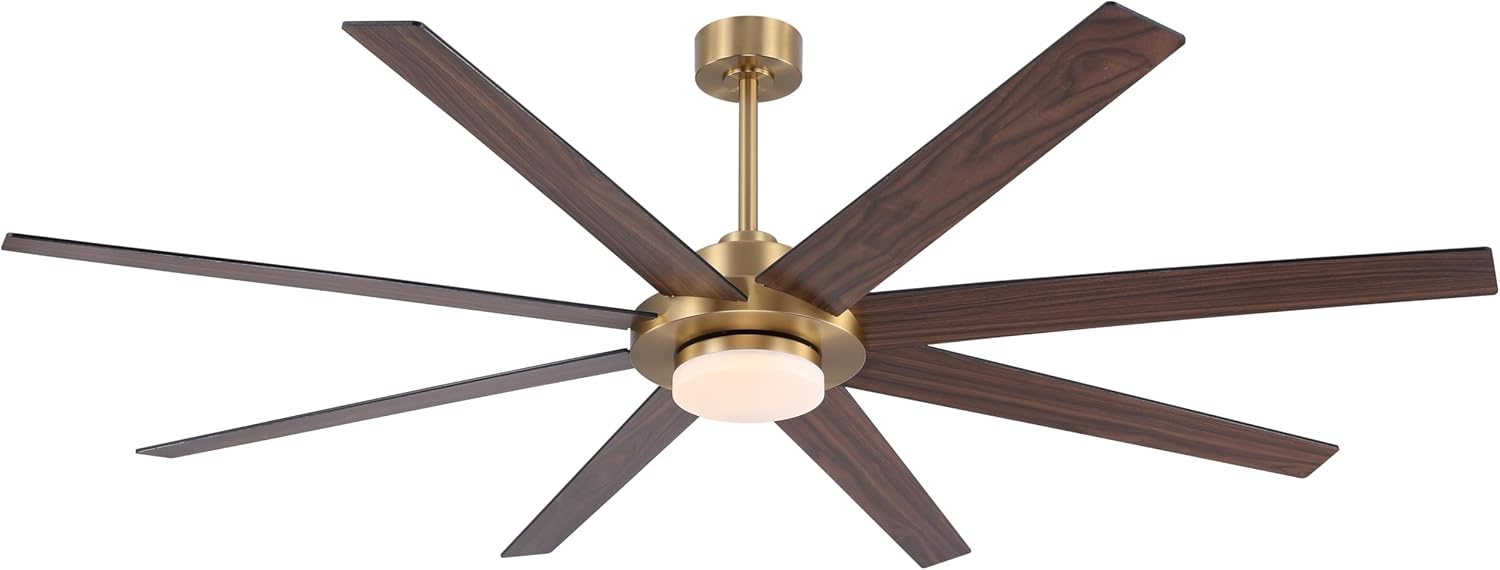 WINGBO 60" Ceiling Fan with Light and Remote Control, 6 Speed Reversible DC Motor, Dimmable LED Light, for Home and Commercial Use, Living Room/Shop/Warehouse Gold Black/Walnut