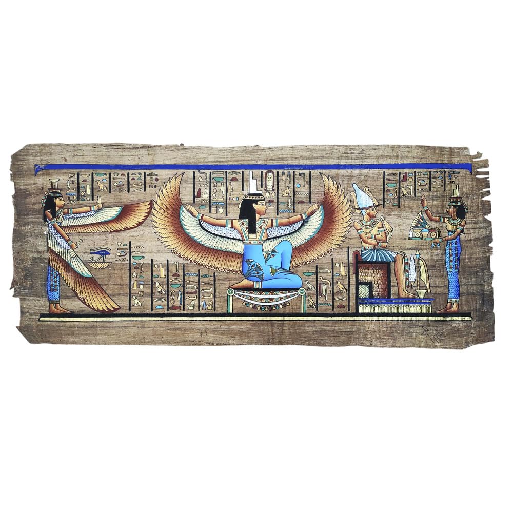 Papyrus égyptien Isis déesse amour peint main de 80 cm de large - 5