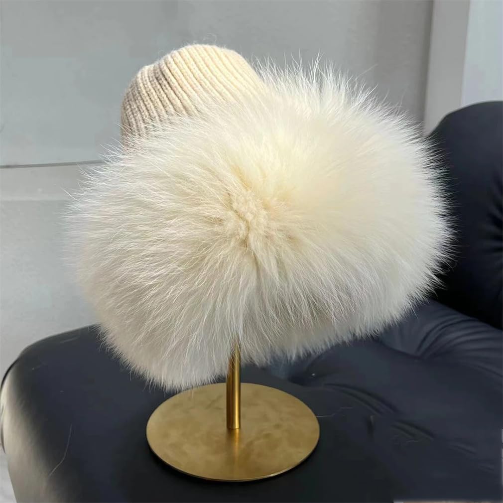 Cappello Invernale Soffice per Donna, Berretto Lavorato A Maglia di Lusso, Cappello da Pescatore in Stile Russo,Beige-One Size