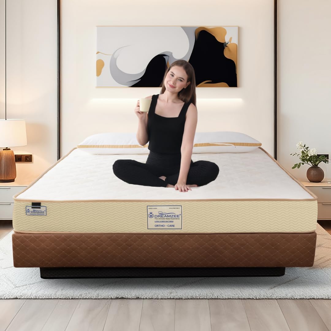 DREAMZEE Ortho-Care™ 100% Natural Latex with HR Foam Mattress Single Size 72x36x6 Inches | Hybrid Series | Dual Comfort Medium Soft & Hard | 7 Years Warranty