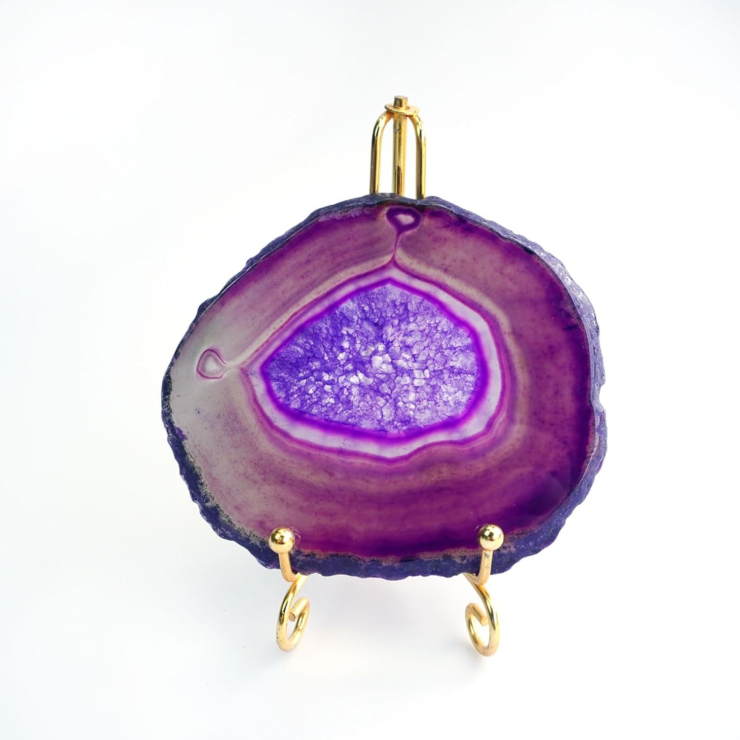 Purple Agate Slices Large Crystal Geode Coasters Set of 4 with Rubber Bumpers - Unique 4-5 Inch Dyed Stone Drink Cup Coasters for Home Decor, Coffee Table, Bar Accessories - Image 8