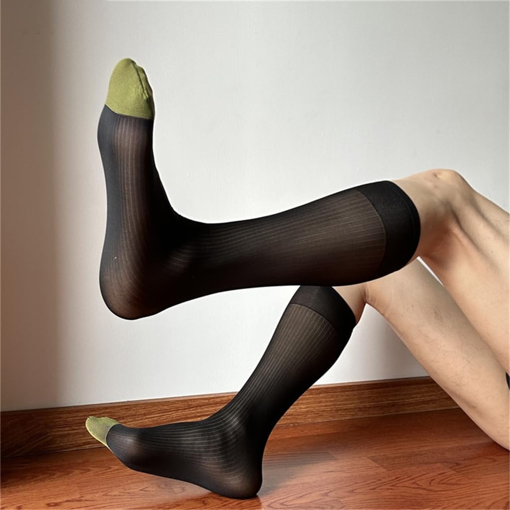 Men's Dress Socks Thin Nylon Middle Calf Long Stockings for Business Meetings and Formal Event Socks
