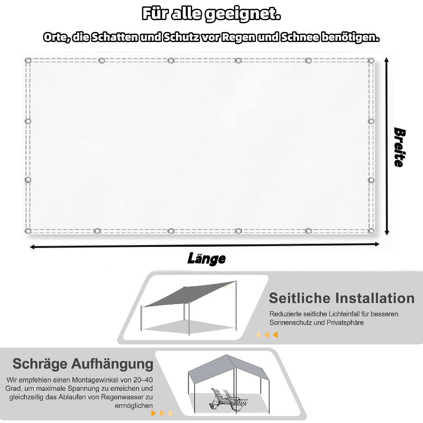 Sonnensegel Wasserdicht Rechteckig mit Ösen 4.5x9m Sonnenschutz Terrasse UV-Schutz, Wetterfest, 100% Polyester Markisenstoff Sonnensegel Balkon für Outdoor Innenhof Pergola Pool, Weiß