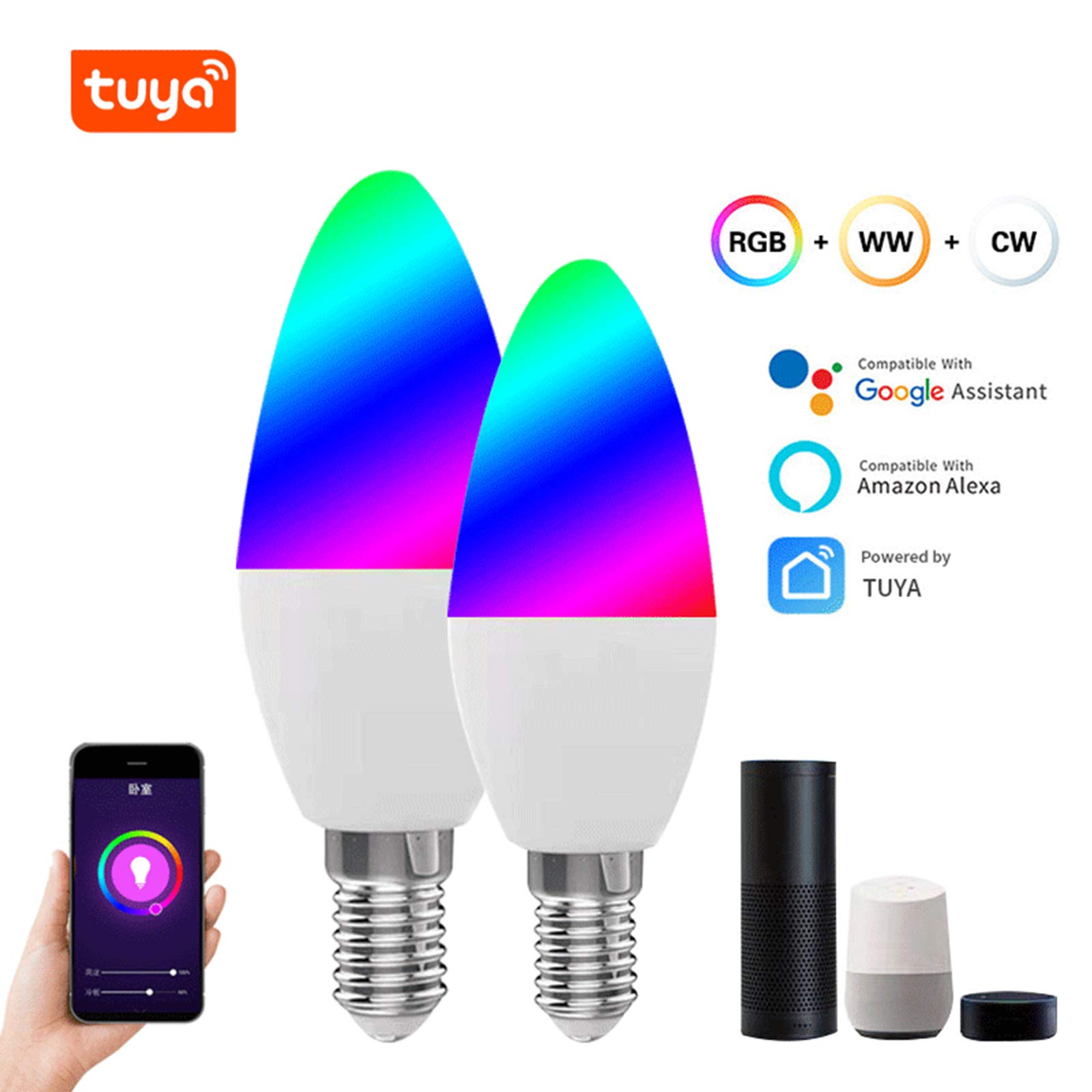 NA Intelligente Glühbirne Bluetooth Alexa Sprachsteuerung, WiFi Dimmbare Farbwechselnde LED-Lampen, RGB Buntes Kerzenlicht