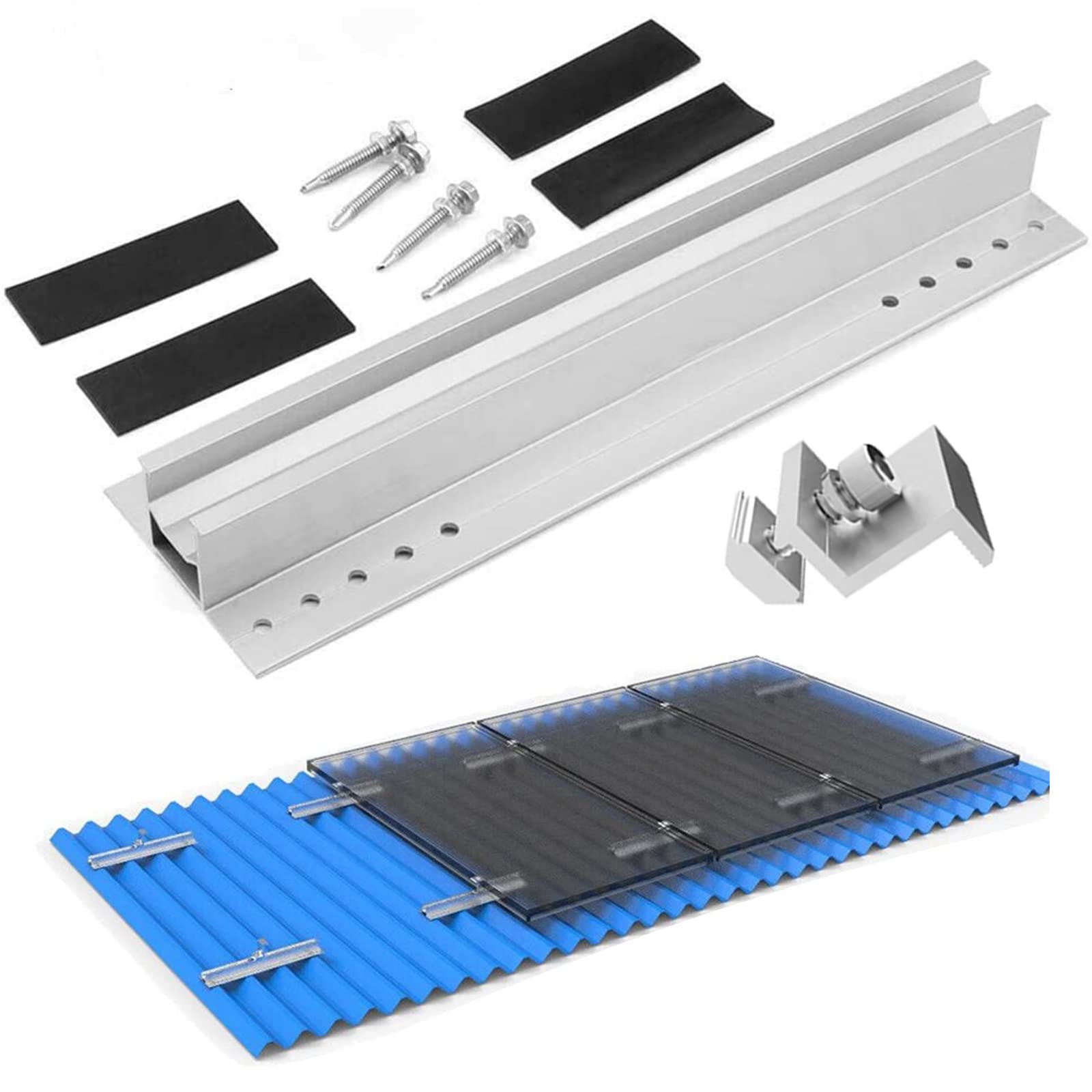 4 Pièces Ensemble de Rails Montage de Support Module Solaire PV Rail de Montage en Aaluminium Modules Solaires Rail de Montage de Panneau Support de Toit pour Camping-cars Caravanes Yacht (300mm)