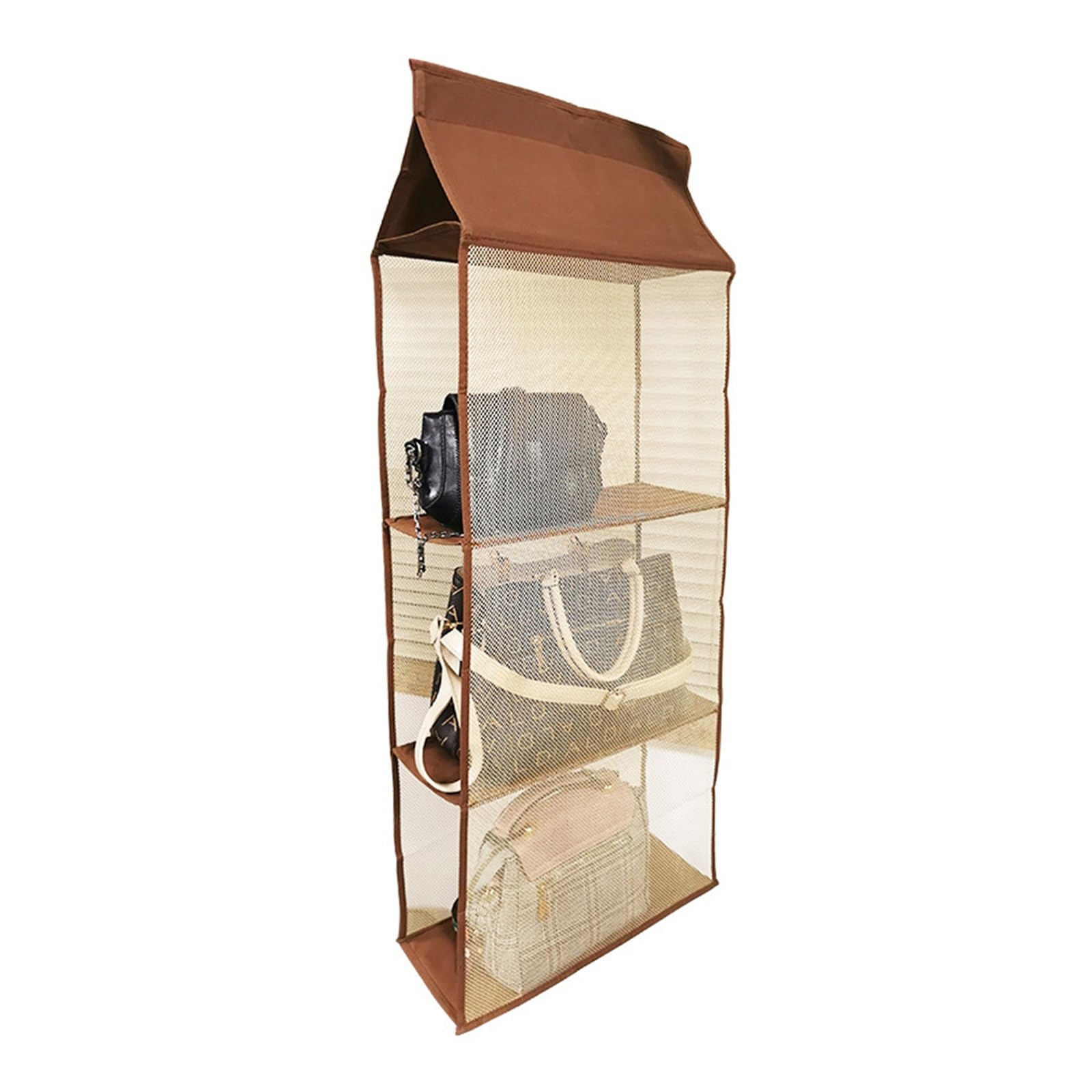 Hanging Shelves Closet Purse Organizer Hanging Handbag For(Brown)