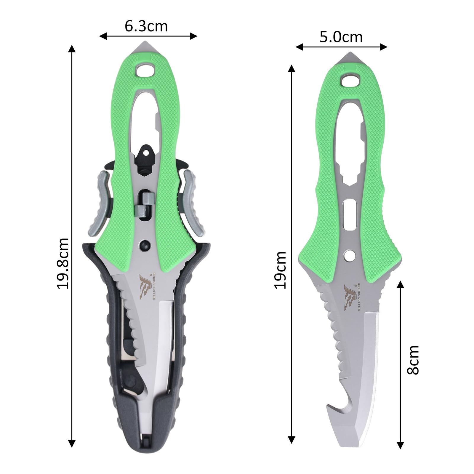 Tauch-Outdoor-Rettungsmesser - Mit Sägezacken, Leuchtgriff, Schraubendreher, Seilenhacker & mehr - Ideal für Tauchen, Überleben & Notfälle