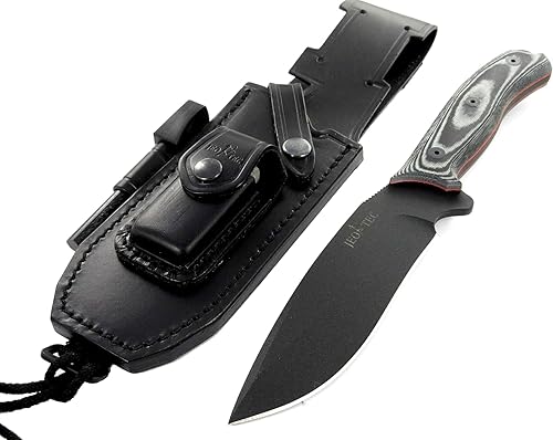 Miniatura 3 de JEO-TEC N9 Bushcraft Survival Hunting Camping Cuchillo de hoja fija, MOVA de acero inoxidable, 11 pulgadas en general, funda de cuero multiposición,
