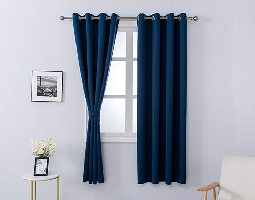 Vista 187 de Mangata Casa - Cortinas opacas para dormitorio, 2 paneles, cortinas térmicas para ventana, para sala de estar, cortinas que oscurecen. Azul marino