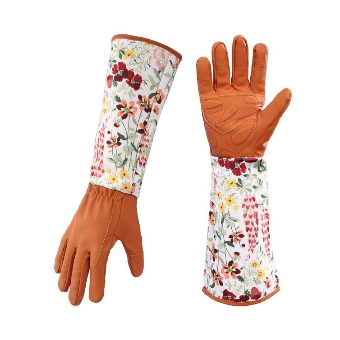 Guantes largos de jardinería para huerto y jardín de mujeres y hombres en color naranja