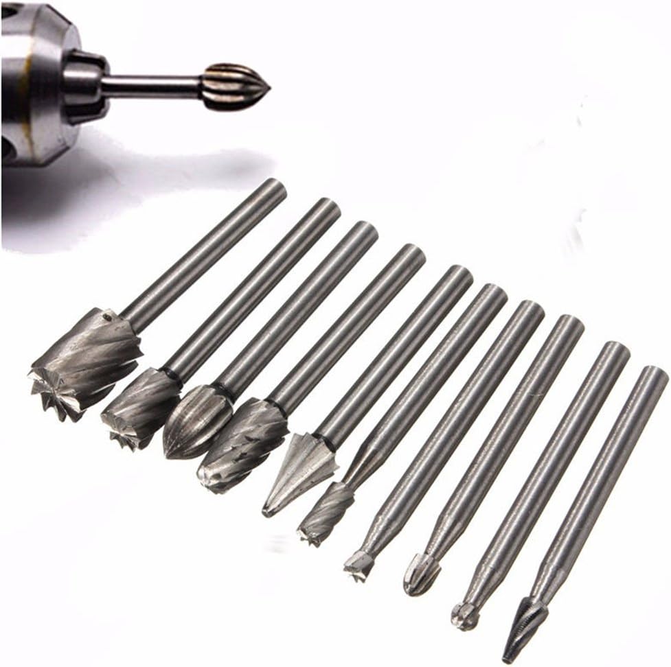 10pc/set High Speed Steel Burr Drill Bit Set Wood Carving Rasps For Dremel 1/8 Inch Shank Burs