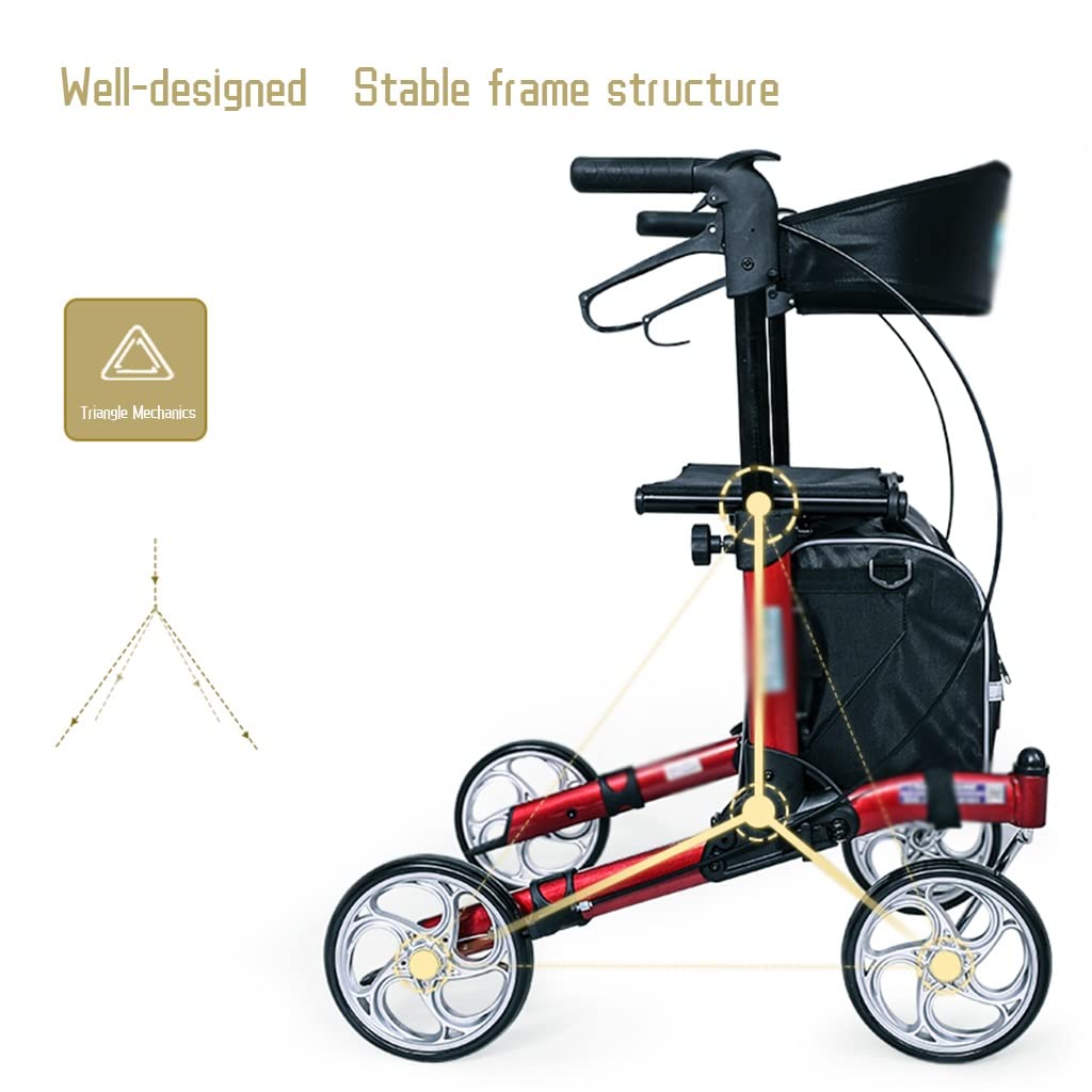 Rollator Mobility Walking Aid dla osób starszych, składany chodzik Rollator dla seniorów, Rolling Mobility Walking Aid z (czerwony 61,5 x 69 x 77,7 cm)