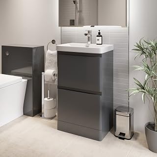 Affine Bathroom Cloakroom Vanity Unit Wash Basin Base Cabinet with Drawers Free Standing Storage Unit Grey Gloss 500mm