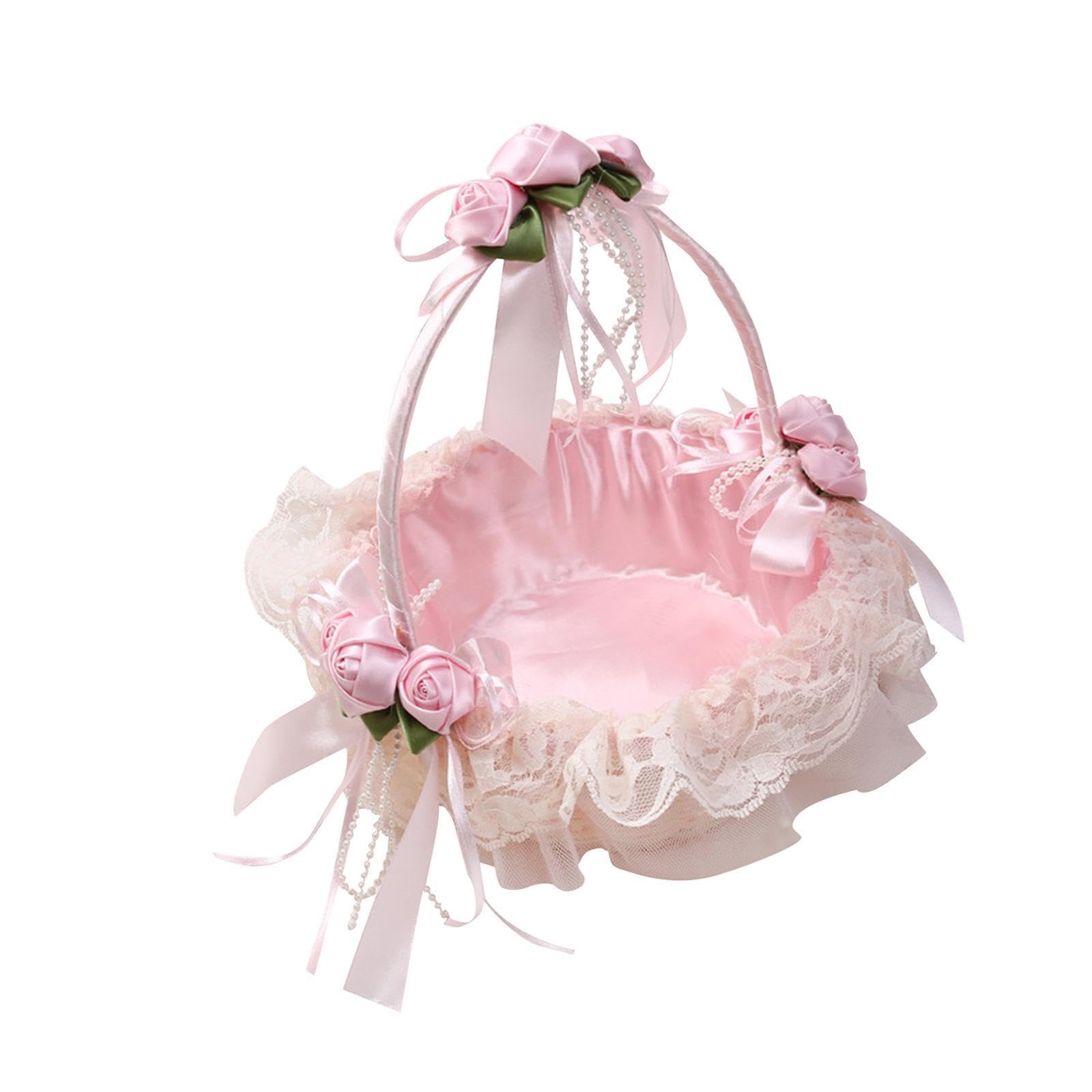 TWISAXC Lace Bow Flower Girl Baskets Weddings Chic Wedding Basket To Store Flowers And Petals Candies And Other Novelties.and Enjoy Fun Of DIY. Lace Bow