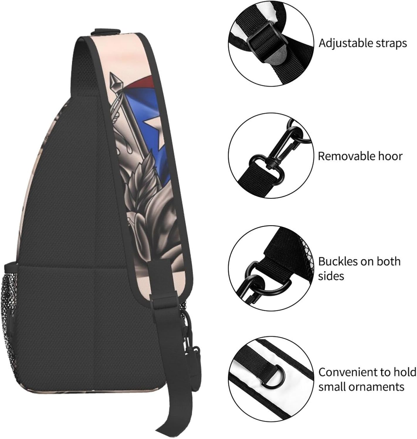 Puerto Rico Frog Castle Flag Sling Bag Casual Crossbody Bag Sports Shoulder Backpack Travel Chest Pack Cycling Cross Bags Gym Hiking Daypack