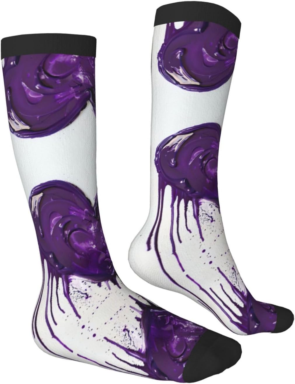 Purple Love Print Breathable Crew Neck Athletic High Socks,Suitable For Sports,Running,And Travel.