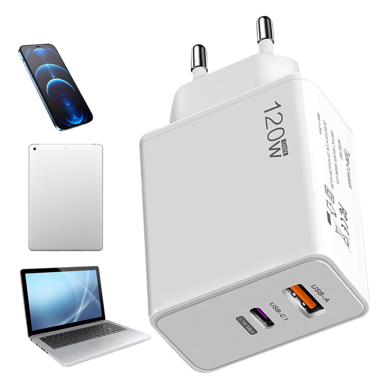 Caricatore per telefono Ricarica Rapida - Alimentatore da Parete 120W | Adattatore Compact Cube Accessori Telefono per Casa Ufficio Dormitorio