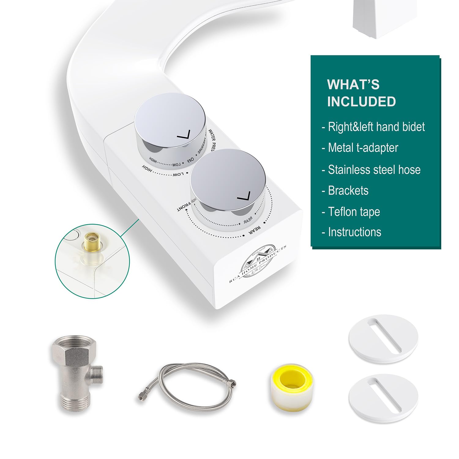BIDETbidet Links/Rechts Reversible Süßwasser Deluxe Ultra-Slim WC-Aufsatz Austauschbarer Knauf Set Nicht Elektrisch Mit Düsen Scharnierdesign Einfache Installation Passend Für Die Meisten Toiletten