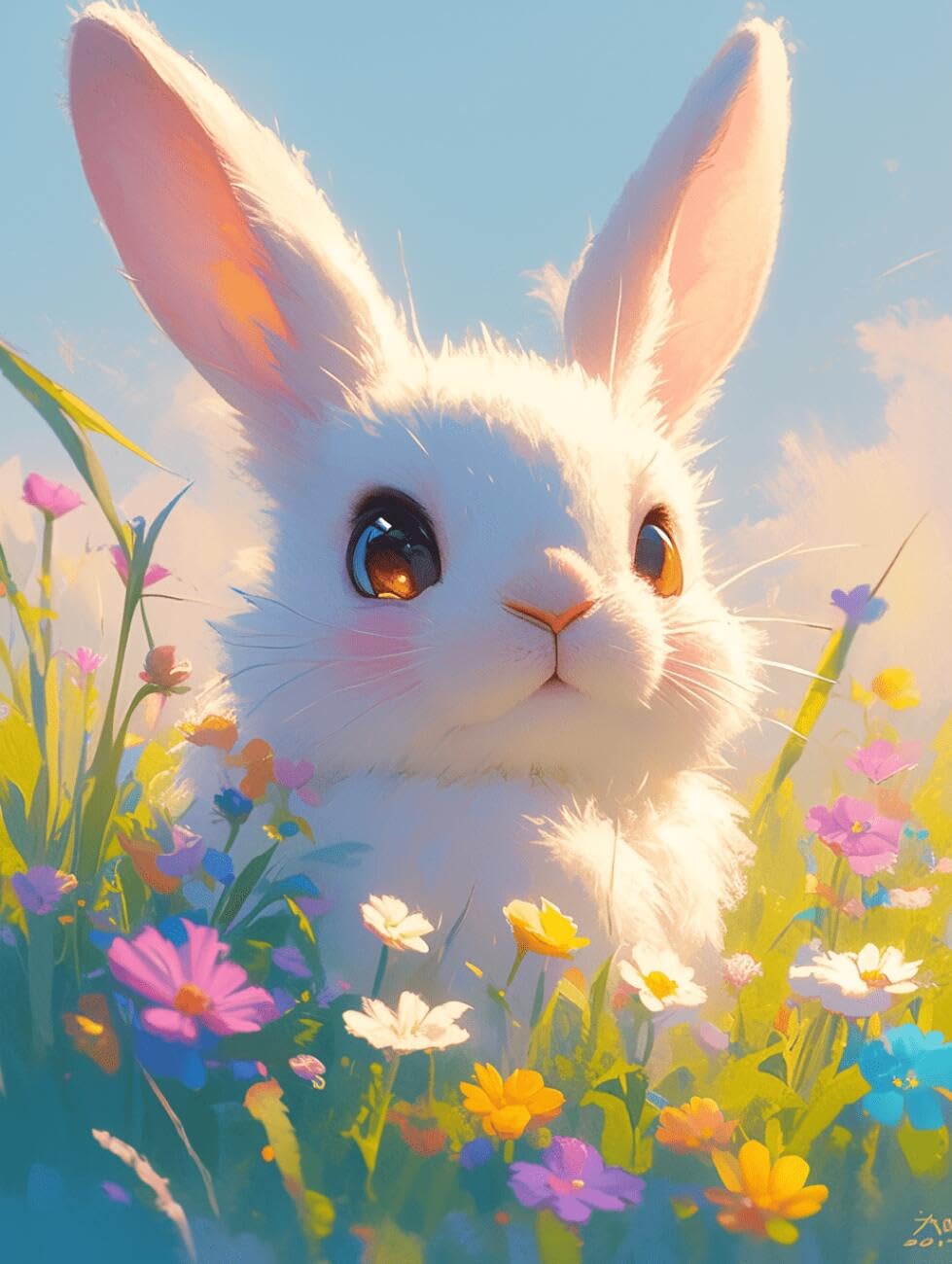 AMBATTERY Animal DIY Bead Cross Stitch Kits Cartoon Rabbit Cross Stitch Needlepoint Handcraft Tapestry Kit Beaded Stitching Pattern 3D Embroidery Set 40x50cm