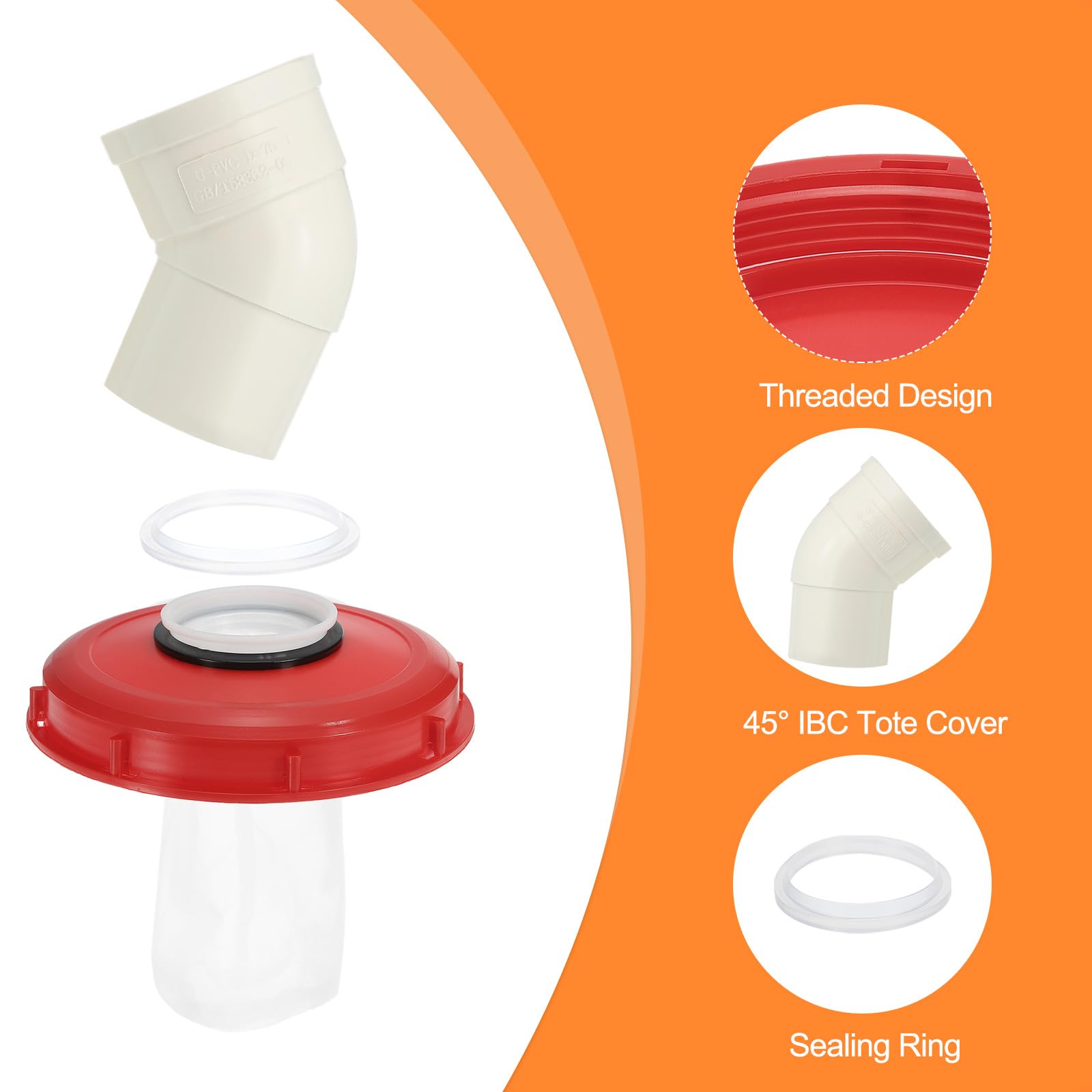 sourcing map Tapa de filtro IBC de 245 mm, adaptador de manguera de plástico IBC de 45°, contenedor de tanque de agua de lluvia de 1000 L con filtro de nailon lavable para tanques de agua de 275