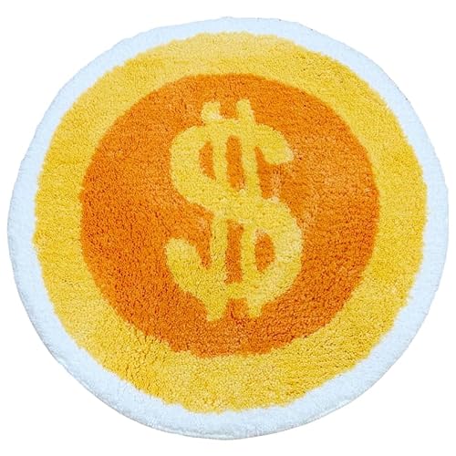 LAKEA Round Dollar Coin Tufted Rug for Bedroom Decor, Soft Plush Shag Accent Carpet with Non-Slip Backing, Cute Novelty Floor Mat for Bedroom, Dorm, Living Room