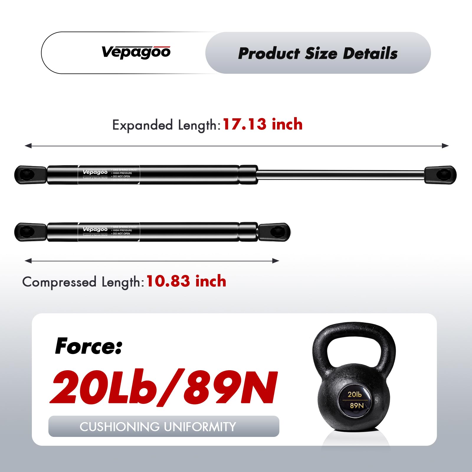 Snapklik.com : Vepagoo C16-15645 17 Inch 20Lb/89N Gas Shocks Struts For ...