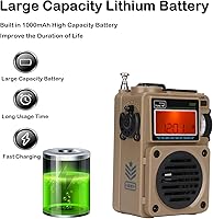 Vista 7 de ASHATA Radio digital portátil de banda completa, FM/WB/radio de onda corta/media con pantalla LCD, reloj despertador, altavoz, para Bluetooth, 6