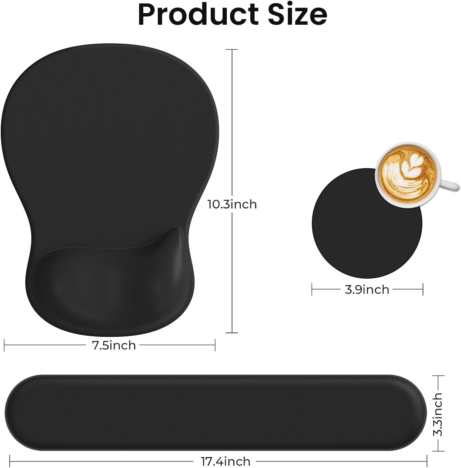 AKIT Ergonomic Mouse Pad and Keyboard Wrist Rest, 3-in-1 Memory Foam Wrist Rest for Computer Keyboard, Non-Slip Base, Pain Relief, Gel Mousepad Set for Gaming, Home and Office, Black