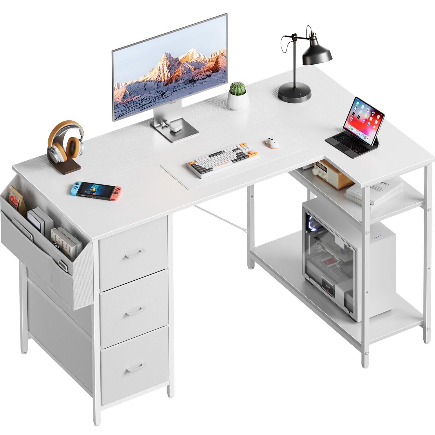Bureau d'angle avec rangement SOLAVERO blanc table en L 120 x 78 cm