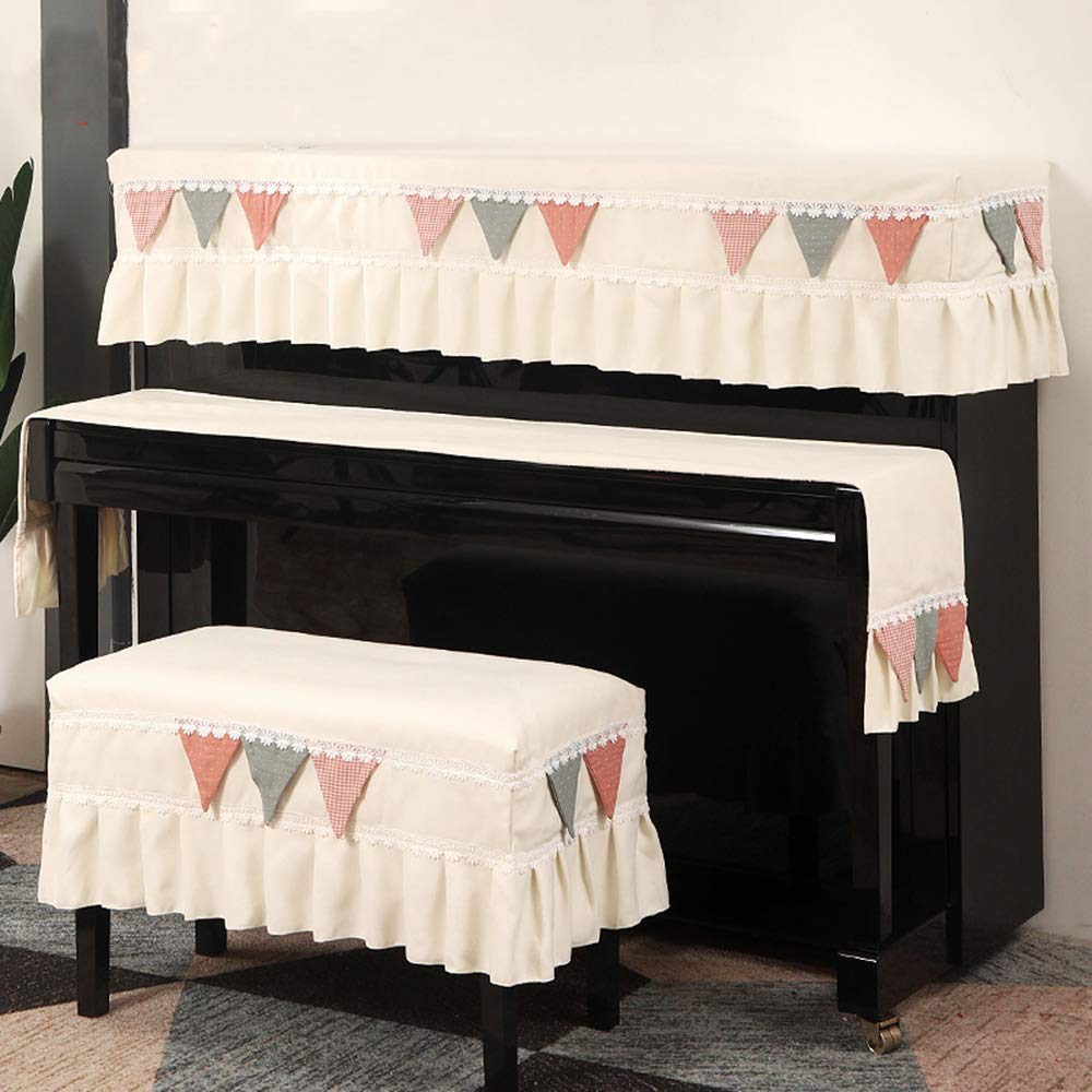 Prinzessin Prinz Klavier Staub Abdeckung Set Von 3 Kinder Moderne Klavier Protektor Mit Flagge Und Spitze Dekor Für Tastatur Nach Oben,Stoff Einfache Klavier-Set Beige Einzelhocker Abdeckung