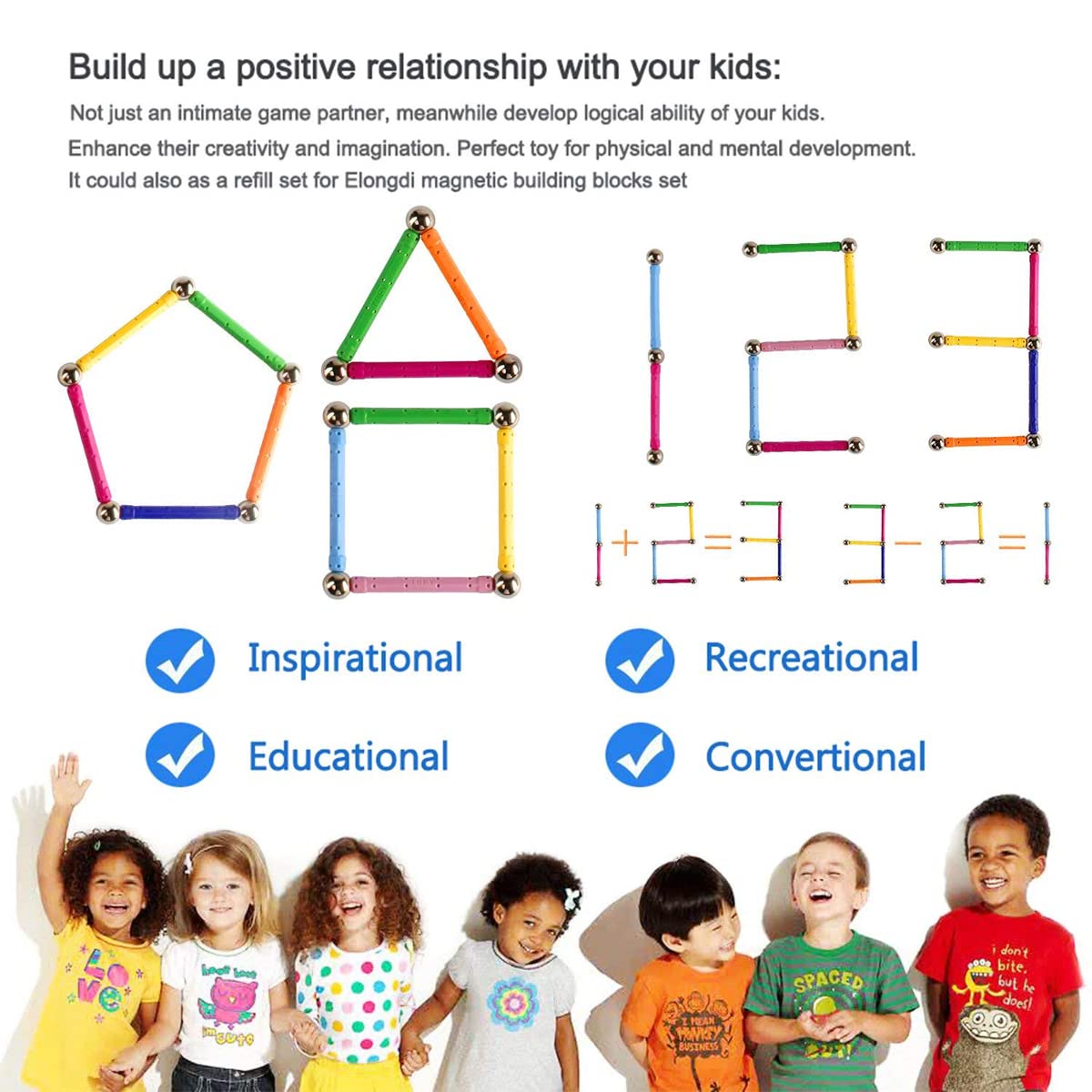 206PCS Bastoncini magnetici Costruzione Blocchi, magnetici Giocattoli Kit di Costruzione Giocattoli educativi per Bambini Che Giocano Gioco impilabile