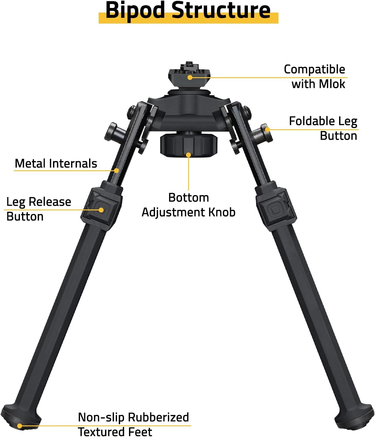 CVLIFE Bipods for Rifles Sturdy Rifle Bipod Compatible with M-Rail Portable Height Adjustable Stable for Hunting Shooting Outdoors