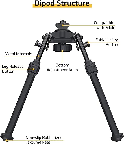 Vista 4 de CVLIFE Rifle Bipod Tactical Bipods for Rifles Gun Rest Sturdy Portable Height Adjustable for Hunting and Shooting Black