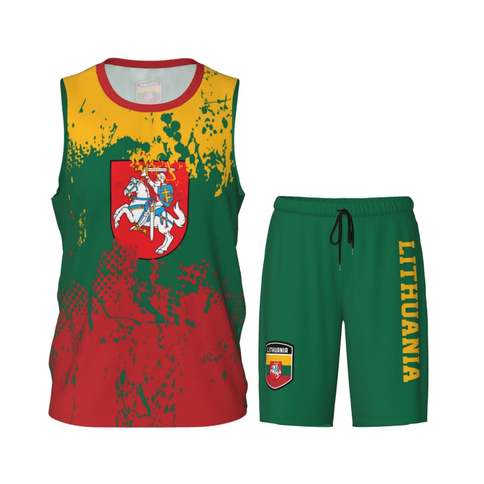 Lithuania Flag Grain (2) Basketball Jersey Uniform Suit for Men Adults Training Athletic Set