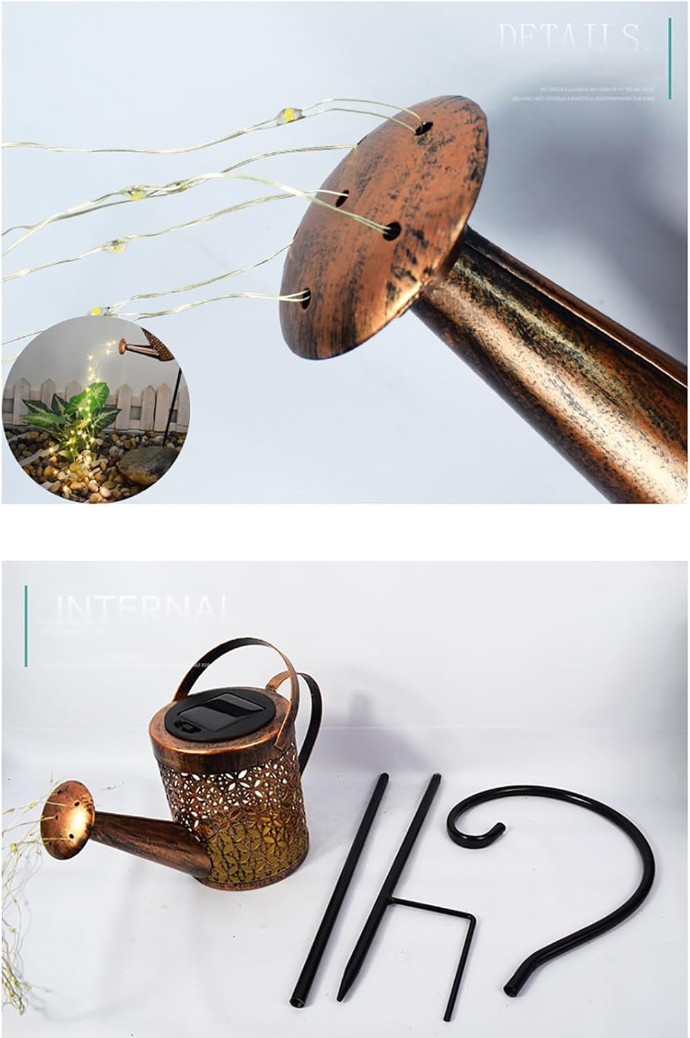 Lysliv Watering Can Solar Lights Outdoor Garden, LED Solar String Lights Waterproof Retro Metal Water Can Hanging Lantern with Bracket Warm White Gardening Décor for Patio Yard Pathway Gifts for Women 10