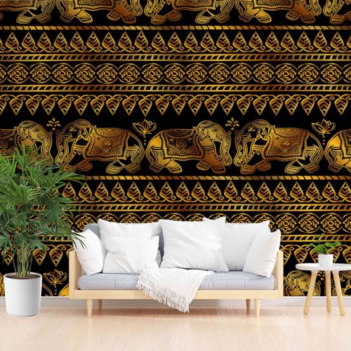 Papier peint éléphant jaune noir imperméable contre les murs ternes