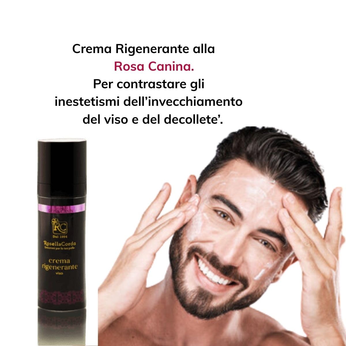 Crema Viso Rigenerante RC Antirughe Pelli Mature con Rosa Canina, Retinolo, Vitamina C, Acido Ialuronico e Coenzima Q10-30 ml | Anti Età e Idratante