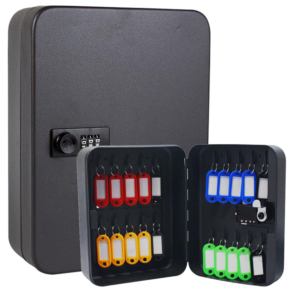 Armadietto Appendichiavi in Acciaio Cassetta per Chiavi da Parete con Gancio Ed Etichetta Portatile Cassaforte per Chiavi da Esterno per Casa Garage Ufficio Nero,20 Bits