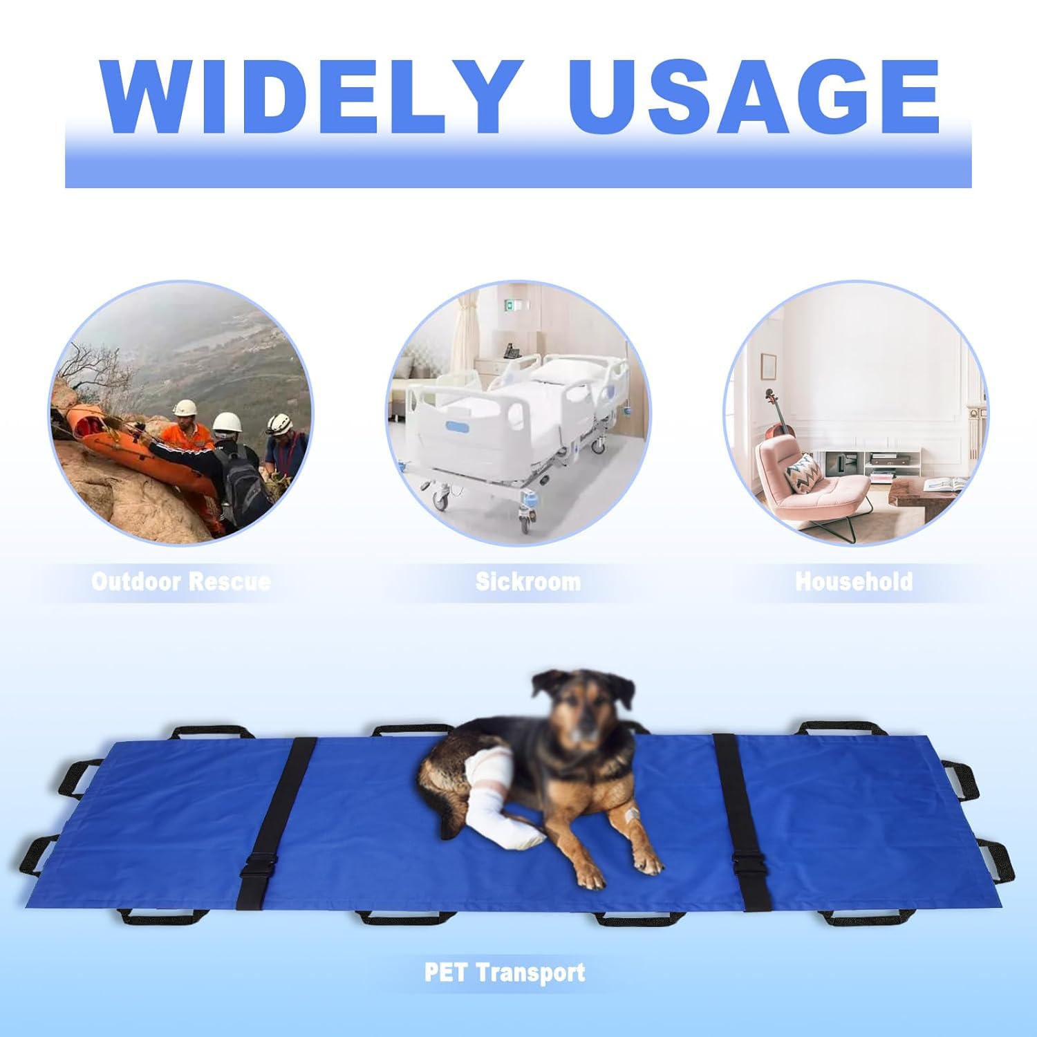 Brancard Souple Pliable, Brancard pour Grand Chien 12 PoignéEs, pour HôPital, Lieux De Sport, Ambulance, CivièRe MéDicale Fournitures De Soins pour Handicapés,Bleu