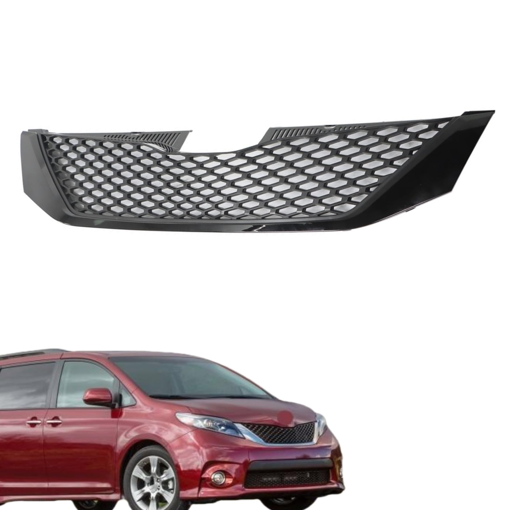 WFLNHB Black Front Bumper Grille Upper Mesh Style Replacement for Sienna 2011-2017
