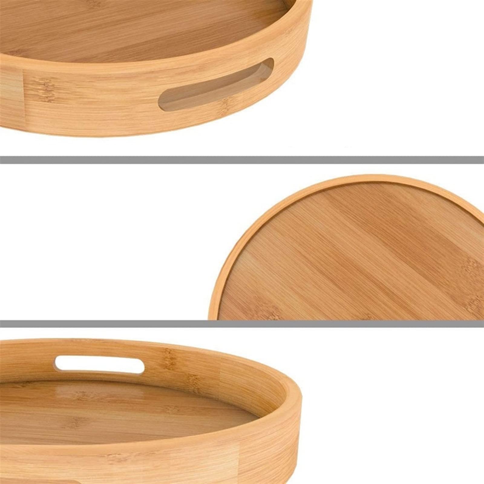 Bandejas para Servir Juego de bandejas para Servir Redondas con Asas - Bandeja Circular de Madera de bambú para Mesa de café, Comida
