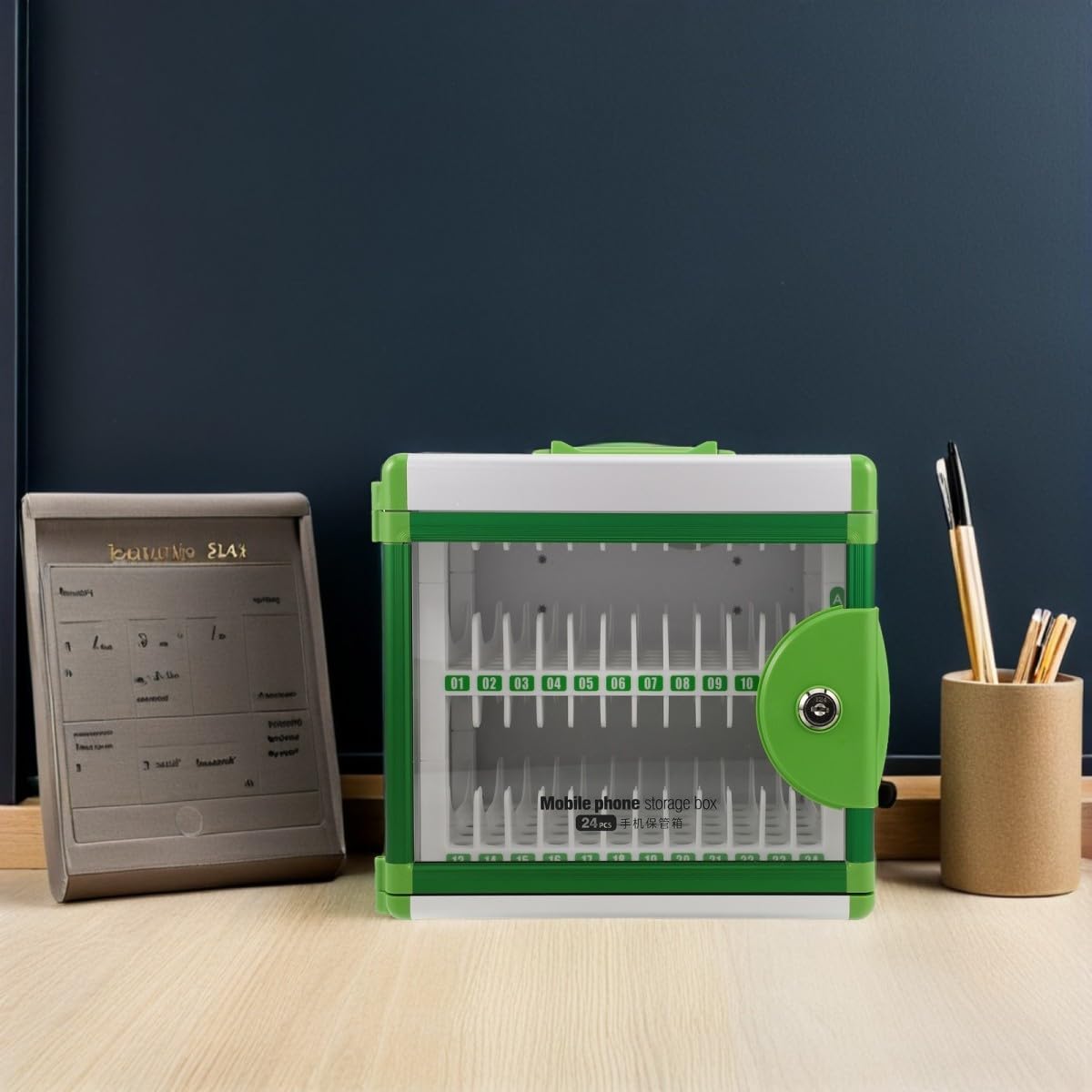 TOYANDONA Armadio Portacellulare Portatile in Lega di Alluminio con 24 Scomparti e Serratura, Design Contemporaneo per Aule Scolastiche e Uso Esami