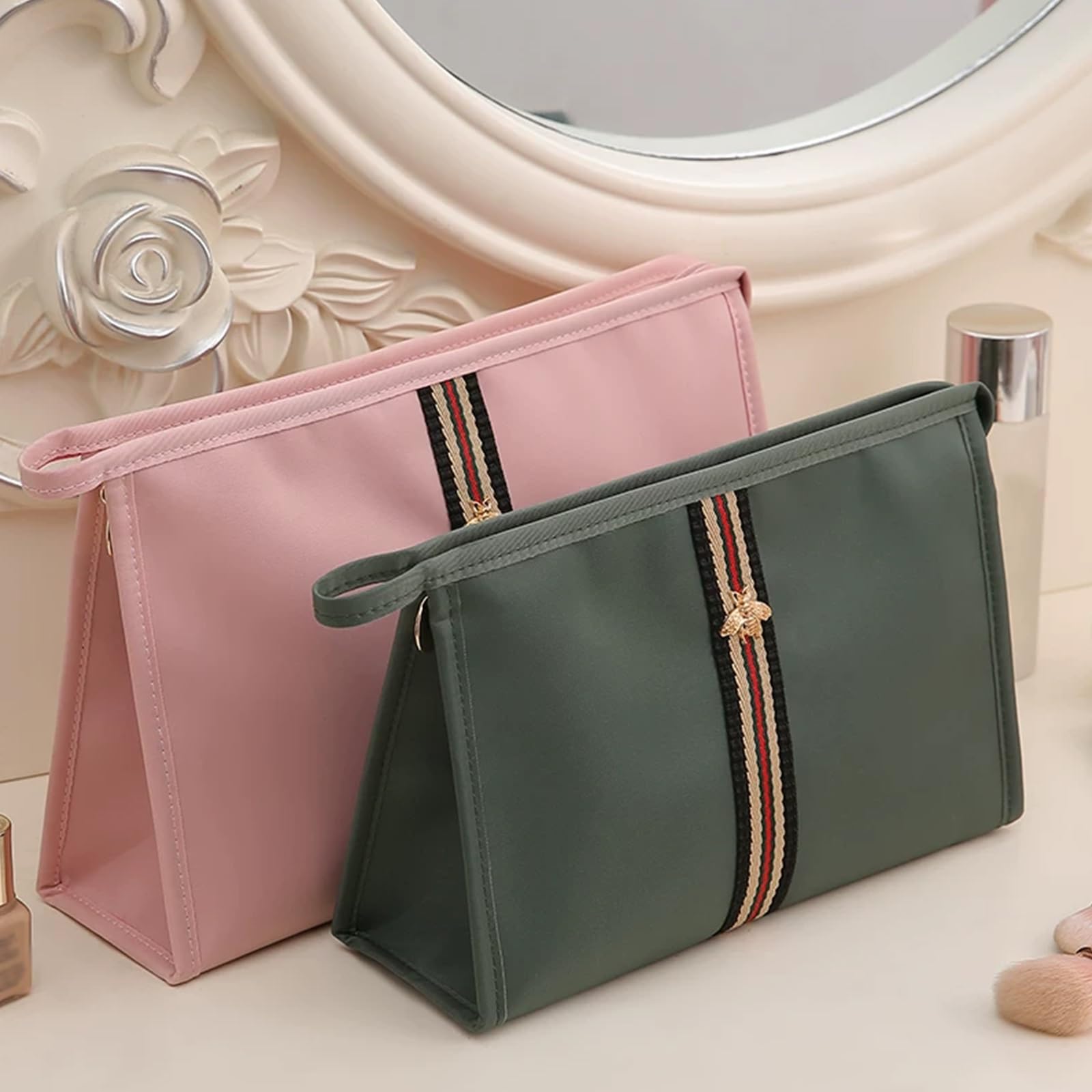 Bustina Portatutto Donna Pochette da Borsa Cosmetica in Tela Trousse Trucchi, Comoda Maniglia, Facile da Trasportare, Design Impermeabile per la Cura Della Pelle e Altri Prodotti(Pink)