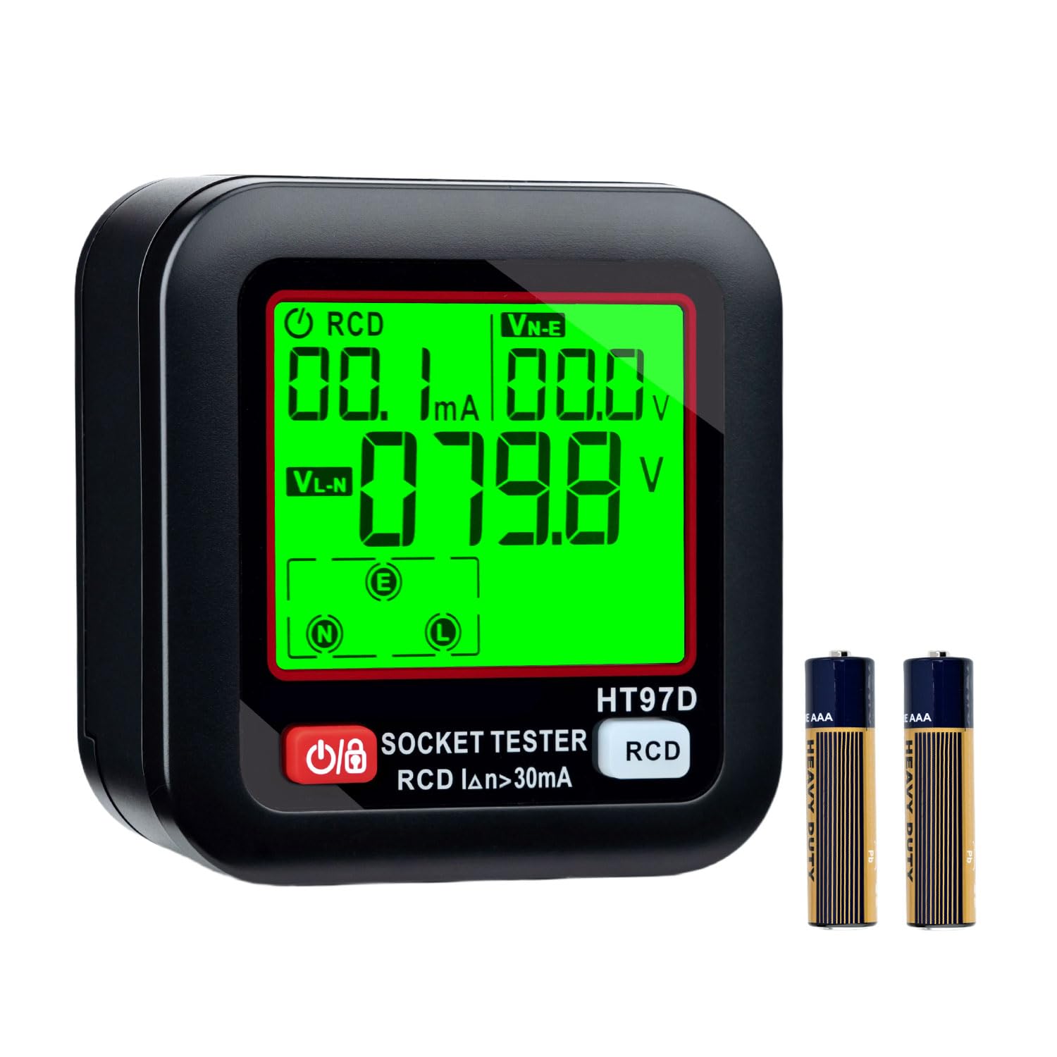 Wigearss Comprobador de Enchufes, 6 Tipos de Diagnóstico de Averías, con Prueba RCD y Pantalla LCD, Indicación de Tensión y Corriente de Fugas, 30-260V/45-65Hz